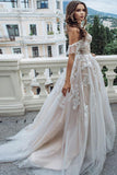 Princess A Line Off the Shoulder Sweetheart Beach Wedding Dress with Appliques W1236