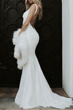 Backless Mermaid Spaghetti Straps Lace Backless Wedding Dresses Beach Bridal Dresses W1115