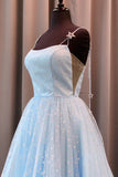 Charming A Line Spaghetti Straps Blue Tulle Prom Dress with Stars Dance Dress P1397