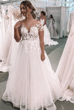 Elegant Ball Gown Ivory Tulle Wedding Dresses with Appliques Wedding Gowns W1180