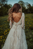 Charming Long Sleeves Lace V-Neck Bohemian Backless Beach Wedding Dress W1256