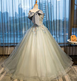 Ball Gown Strapless Appliques Beads Tulle Quinceanera Dress with Lace up Prom Dress P1424