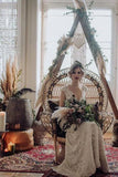 Vintage Lace Appliques Ivory V-Neck Cap Sleeves Mermaid Wedding Dress W1225
