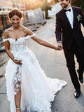 Sweetheart Off the Shoulder Tulle Ivory Appliques Wedding Dress W1242