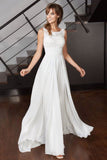 Elegant A Line Scoop Chiffon Ivory Long Appliques Beach Wedding Dresses uk with Lace PH971