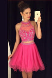 Two Piece Short Rose Homecoming Dress with Beading PH528