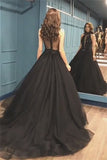 Sexy Ball Gown High Neck Black Tulle V Neck Sequins Party Dresses, Prom Dresses P1435