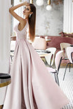 Vintage A Line Pink Satin Long Evening Dress Dance Formal Dress P1415