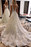 Luxurious Ivory Open Back V-Neck Lace Sequins Wedding Dress