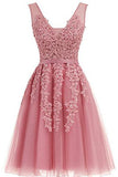 Short Dusty Rose Homecoming Dresses Lace Beads Tulle Appliqued Princess Hoco Dress PH729