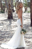 Sexy Spaghetti Straps Mermaid Lace Ivory Wedding Dress V-Neck Beach Wedding Gowns W1177