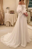 Charming Off the Shoulder Lobg Sleeves Ivory Chiffon Wedding Dresses, Bridal Dresses W1272