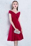 Cute A Line Red Off the Shoulder Satin Sweetheart Knee Length Homecoming Dresses uk PH898