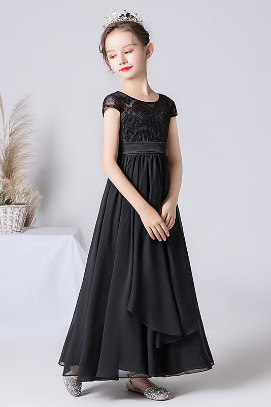 Chic A Line Black Short Sleeve Flower Girl Dress – PromDress.me.uk