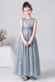 A Line Silver Sequins Sleeveless Flower Girl Dress