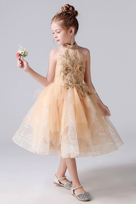 Cute Sleeveless Appliques Flower Girl Dress