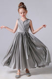 Simply A Line stain Pleats Flower Girl Dress With Belt