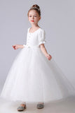 A Line White Tulle Princess Flower Girl Dress With Blet