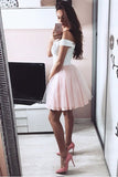 Pretty Lace V Neck Tulle Off the Shoulder Light Pink Sweetheart Homecoming Dresses PH721