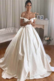 Simple Princess Ivory Ball Gown Sweetheart Satin Off the Shoulder Wedding Dresses uk PW193