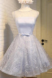 Cute Silver A Line See Through Scoop Organza Top Cheap Lace up Homecoming Dresses uk PH866