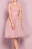 Princess A-line Knee Length Short Pink V Neck Tulle Homecoming Dress, Party Dress PH680