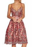 A Line Red V-neck Embroidery Scalloped Lace Appliques Spaghetti Straps Homecoming Dress PH643