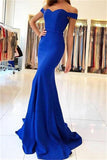 Royal Blue Long Mermaid Off the Shoulder Sweetheart Satin Pretty Prom Dresseses uk PW90