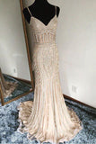 Luxurious Mermaid Spaghetti Straps V-Neck Sparkly Open Back Prom Dress,Party Dress PH467