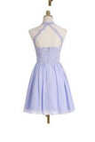 A-line Halter Short Lilac Chiffon Homecoming Dress with Appliques Crystal