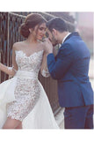 Unique Sheath Long Sleeve Sweetheart Tulle Lace Wedding Dress Beach Wedding Gowns W1162
