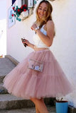 Two Piece A Line Short Tulle Ruffles Scoop Knee Length Homecoming Dress PH961