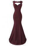 Burgundy Applique Long Mermaid Prom Dress PM570