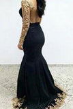 Sexy Black Lace Long Sleeves Long Mermaid Prom Dress Evening Dress PM499