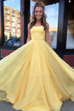 A Line Spaghetti Straps Daffodil Tulle Long Party Dresses, Lace up Formal Dresses P1494
