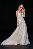 Elegant A-Line Tulle V-Neck V-Back Appliques Beads Ivory Cheap Prom Dresses uk PH496