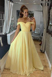A Line Off the Shoulder Sweetheart Yellow Prom Dresses, Long Formal Dresses W1431