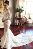 Charming Mermaid Long Sleeves Wedding Dress with Lace Appliques, Wedding Gowns W1157