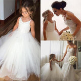 A Line Spaghetti Straps Lace Top Ivory Tulle Flower Girl Dresses PH773