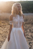 Sexy Lace Appliques High Neck Country Wedding Dresses Beach Bridal Dresses W1234