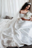 Ball Gown Off the Shoulder Satin White Sweetheart Wedding Dresses, Wedding Gowns W1210