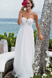 Elegant A-Line Sweetheart White Strapless Chiffon Beach Wedding Dress with Beads PH784