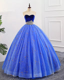 Ball Gown Sweetheart Strapless Blue Prom Dress with Beading Tulle Quinceanera Dress P1354