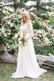 Elegant A Line Long Sleeves Lace Appliques Chiffon Two Pieces Wedding Dresses W1267