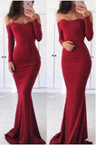 Sexy Off the Shoulder Long Sleeve Sweetheart Red Prom Dress Graduation Dress P1496