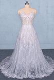 Spaghetti Straps V Neck Lace Off White Wedding Dresses with Criss Cross Bridal Dresses W1127