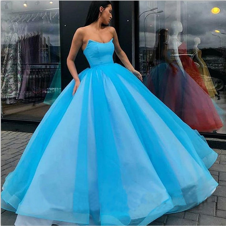 Sweetheart Strapless Yellow Long Modest Prom Gown Ball Gown Quinceanera Dress P1177
