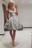 Cute A Line Sweetheart Strapless Open Back Grey Lace Short Homecoming Dresses uk PH947