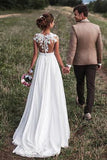 Lovely Off White Lace Appliques Cap Sleeves Long Chiffon Beach Wedding Dresses uk PH304
