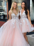 Charming Ball Gown V-Neck Tulle Lace Appliques Prom Dress Evening Dress P1508